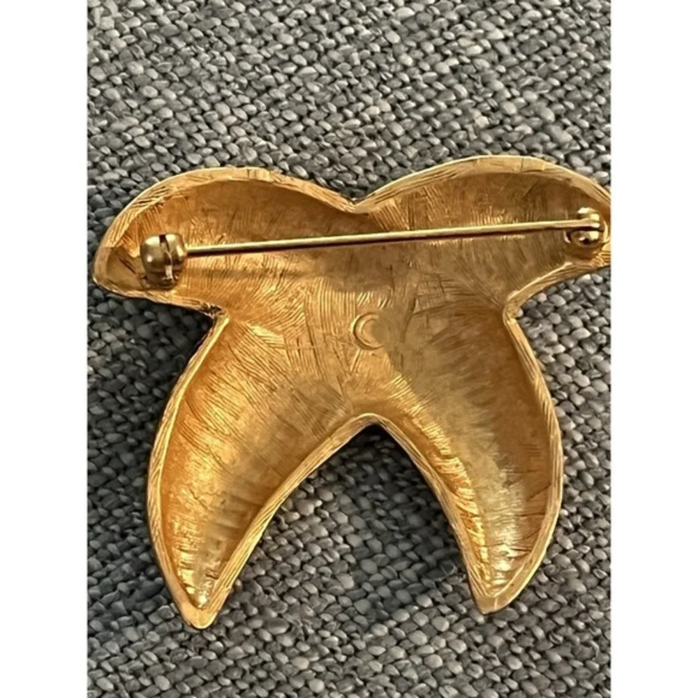 Vintage Anne Klein Abstract Matte‎ Gold Tone Brooch Pin 1